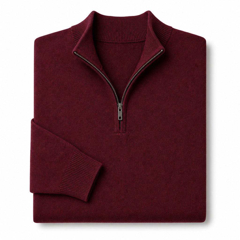 Quarter Zip Sweater Slim Fit Mock Neck Knit Pullover Wine – Product Photo