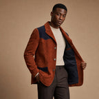 Cillian Rust Brown Suede Leather Blazer With Cotton Patches For Men Brown – Side Angle View
