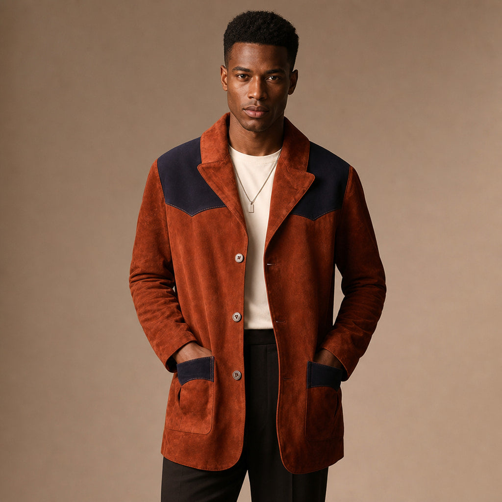 Cillian Rust Brown Suede Leather Blazer With Cotton Patches For Men Brown – Product Photo