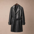 Cipher Black Single-Breasted Leather Trench Coat For Men Black – Product Photo