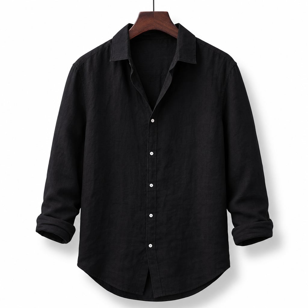 Classic Linen Button-Up Short Sleeve Shirt in White Black – Product Photo