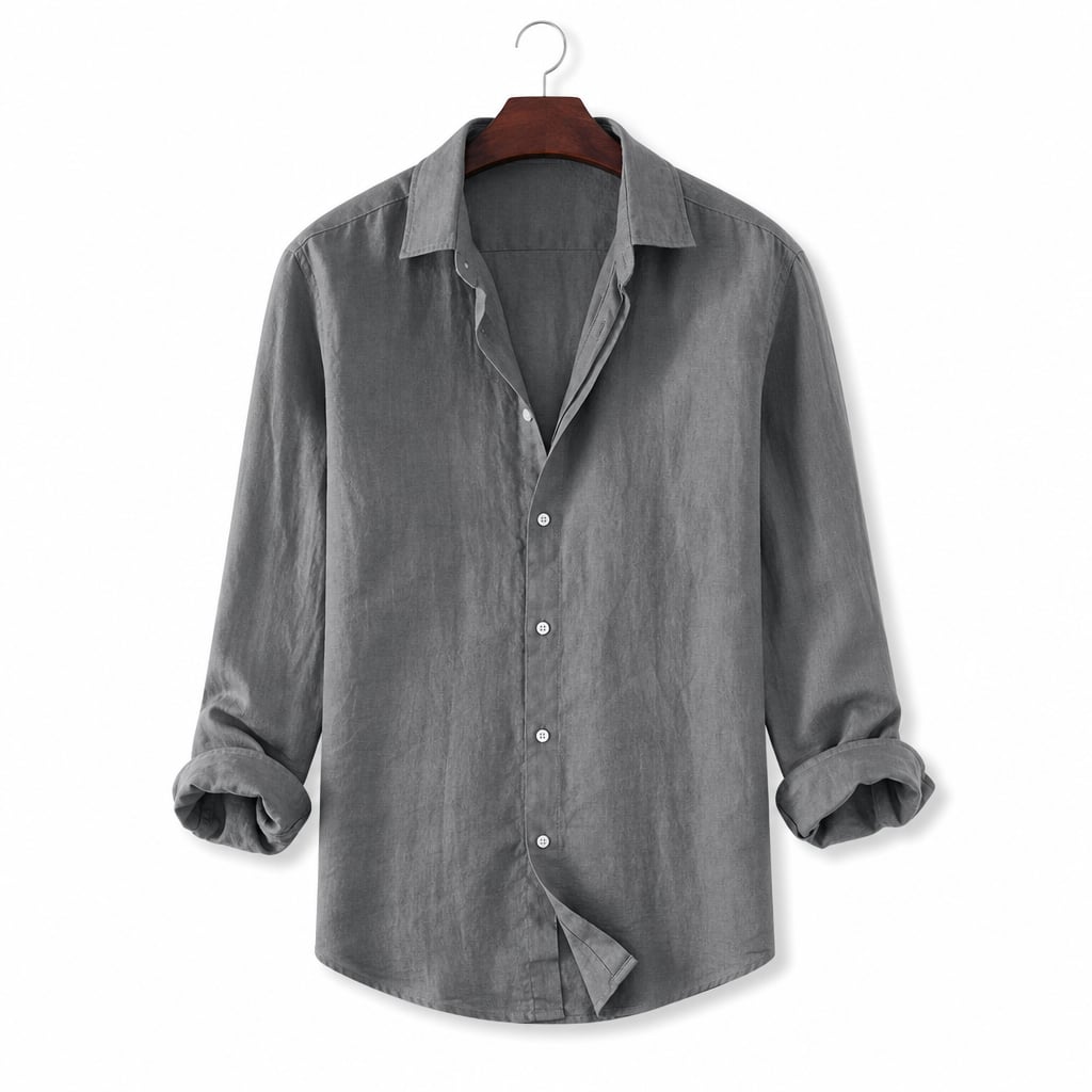 Classic Linen Button-Up Short Sleeve Shirt in White Gray – Product Photo