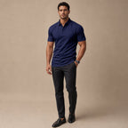 Classic Pique Polo Shirt in Black Blue – Full Look