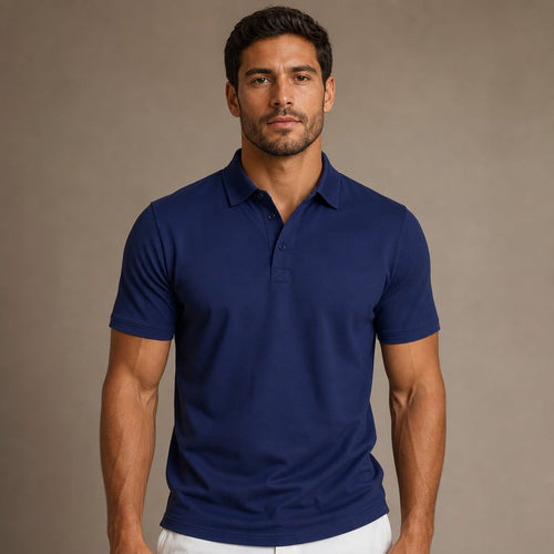 Classic Pique Polo Shirt in Black in Blue – Tarlano Premium Menswear