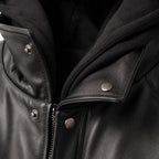 Coalspire Black Leather Double-layered Hooded Jacket For Men Black – Fabric and Detail Close-Up