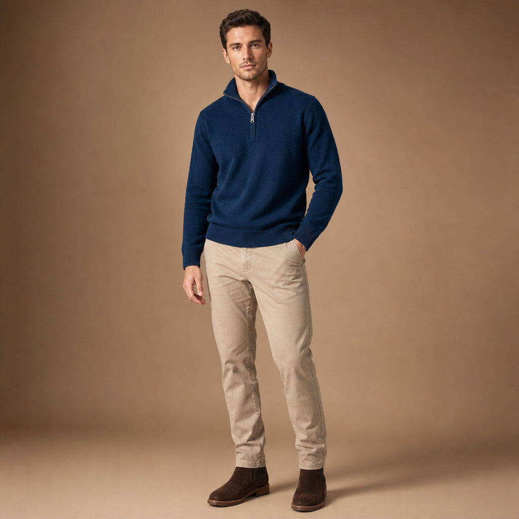 Coastal Knit Pullover Navy – Side Angle View