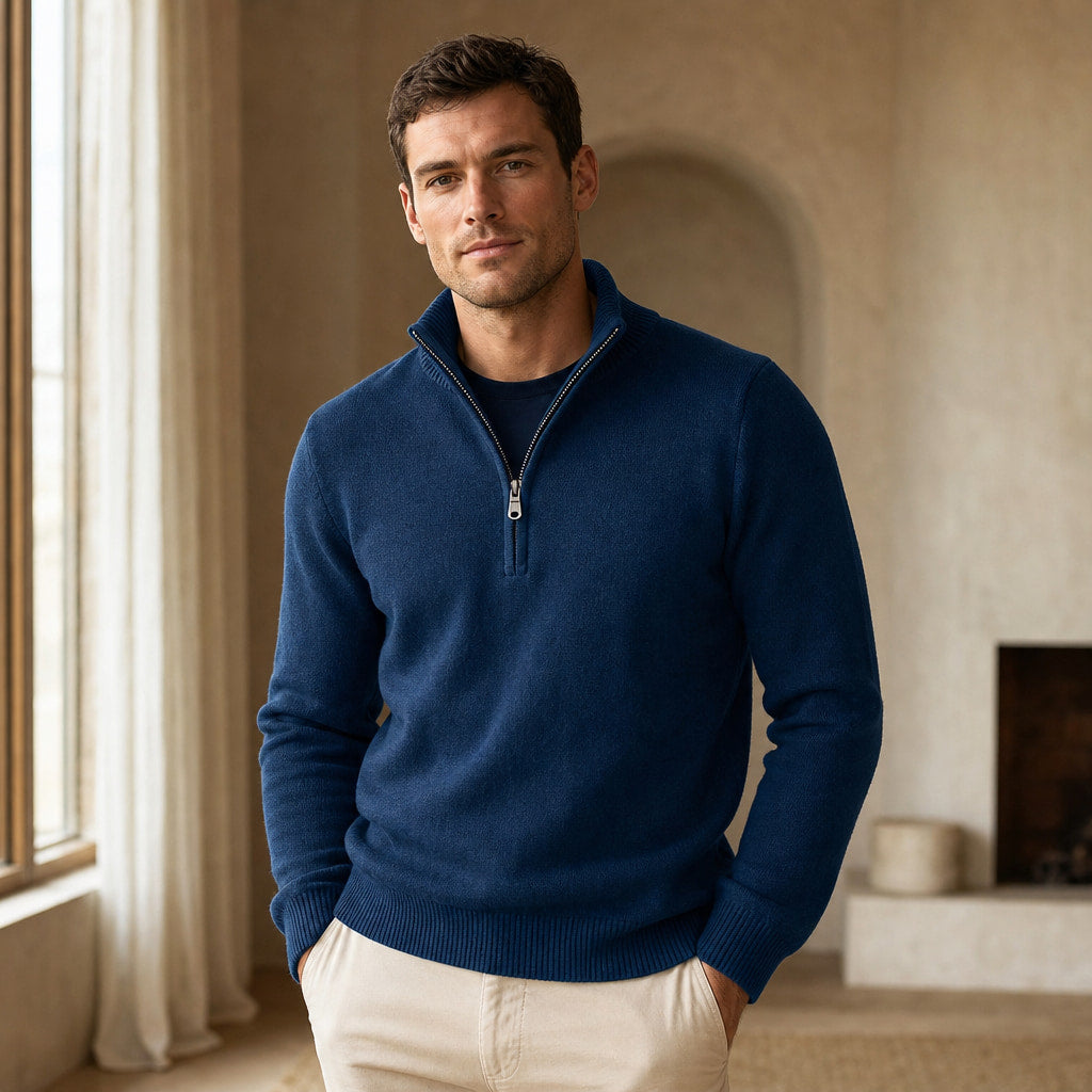 Coastal Knit Pullover Navy – Styled Editorial Shot