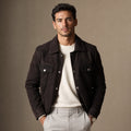 Colin Brown Suede Leather Trucker Jacket For Men Brown – Product Photo