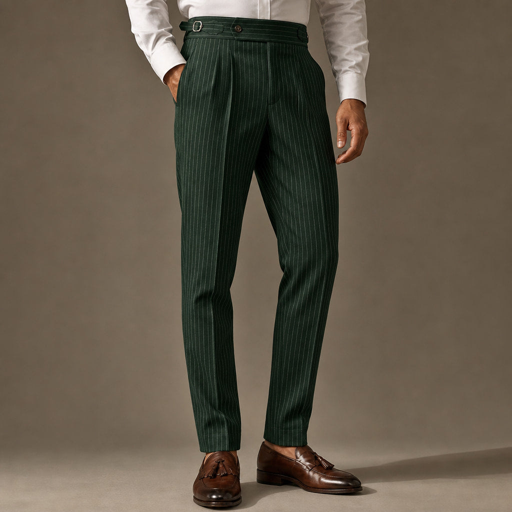 Dress Pants Pleated Front Slim Fit Green – Side Angle View