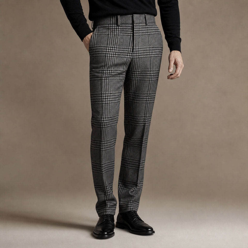 Dress Pants Plaid Straight Leg Black Black – Side Angle View