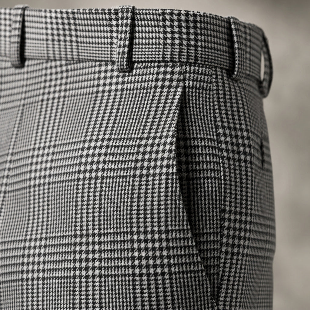 Dress Pants Plaid Straight Leg Black Black – Fabric and Detail Close-Up