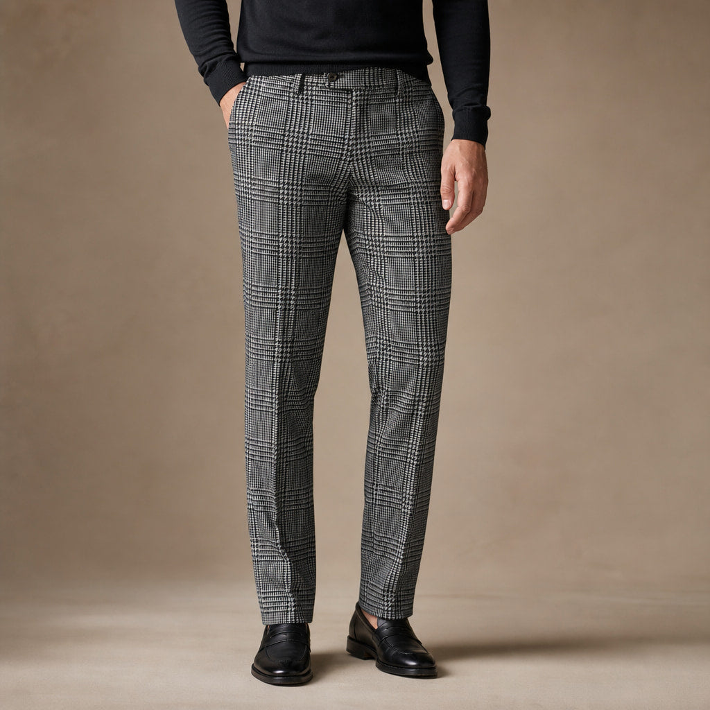 Dress Pants Plaid Straight Leg Black Black – Product Photo