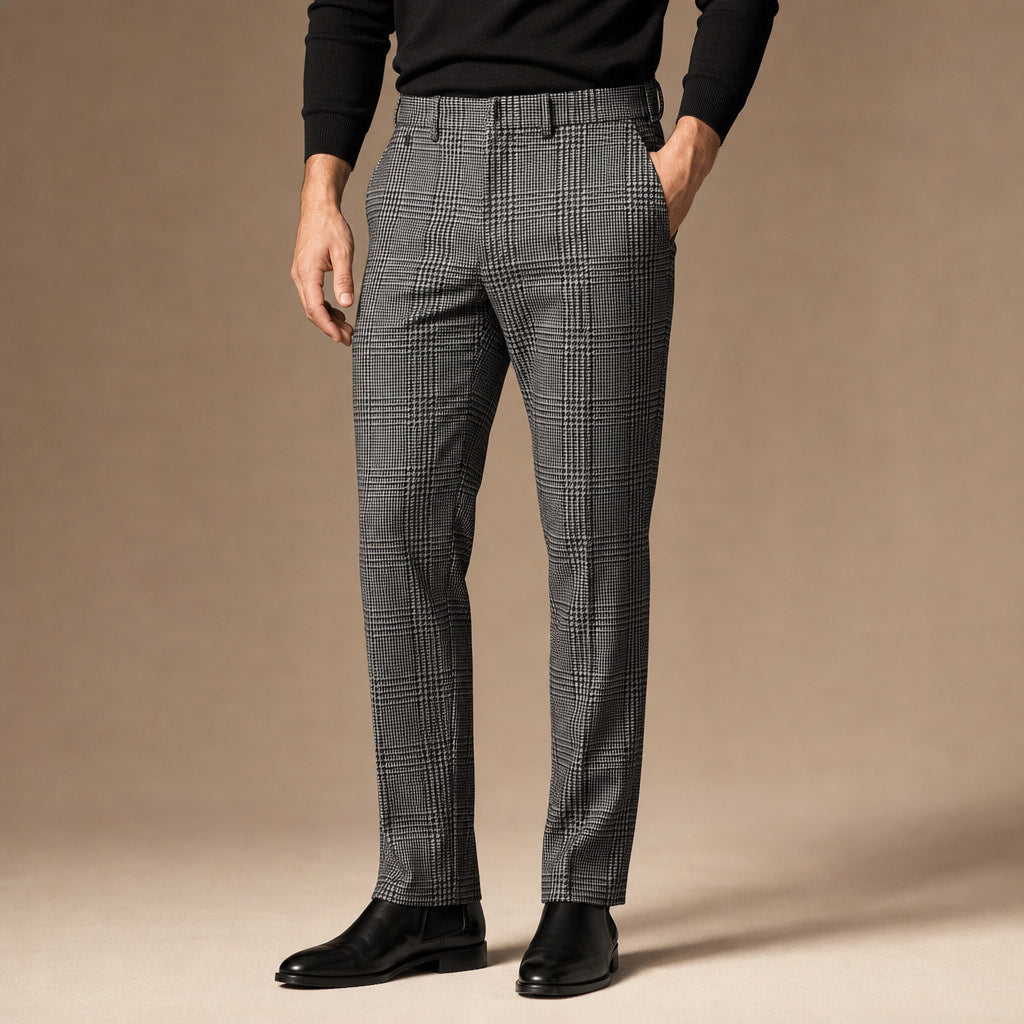 Dress Pants Plaid Straight Leg Black in Black – Tarlano Premium Menswear