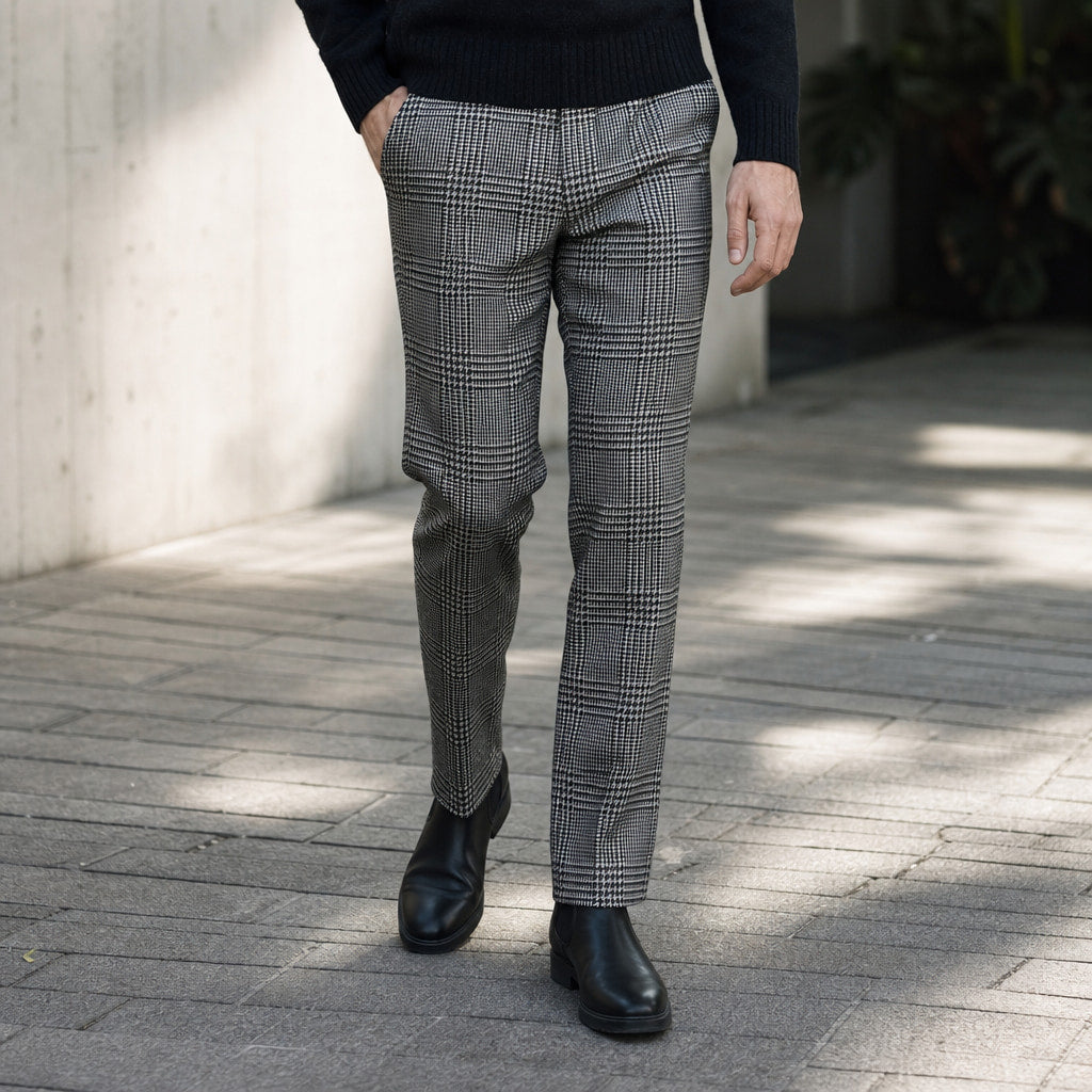 Dress Pants Plaid Straight Leg Black Black – Styled Editorial Shot