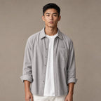 Corduroy-Style Ribbed Button-Front Shirt Long Sleeve Pointed Collar in Light Gray – Tarlano Premium Menswear