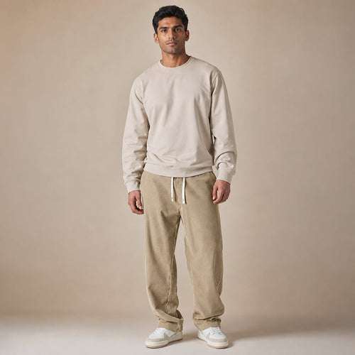 Corduroy Sweatpants Fine-Wale Stretch with Deep Pockets in Khaki – Tarlano Premium Menswear