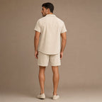 Corduroy Two-Piece Set Button Shirt and Drawstring Shorts Beige – Full Look