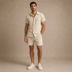 Corduroy Two-Piece Set Button Shirt and Drawstring Shorts in Beige – Tarlano Premium Menswear