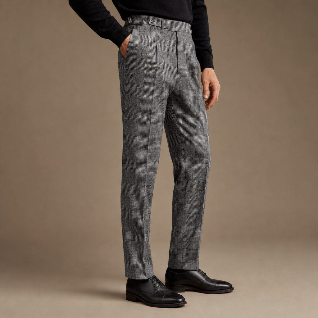 Dress Pants Plaid Black Black – Side Angle View