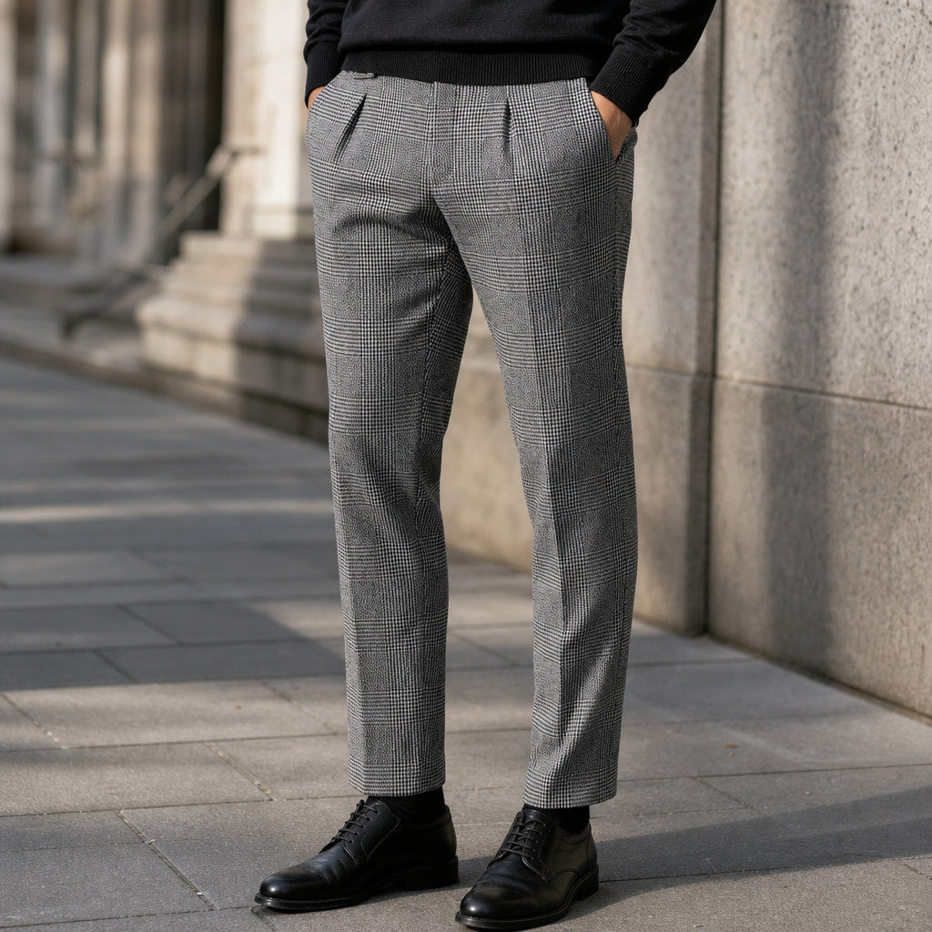 Dress Pants Plaid Black Black – Styled Editorial Shot