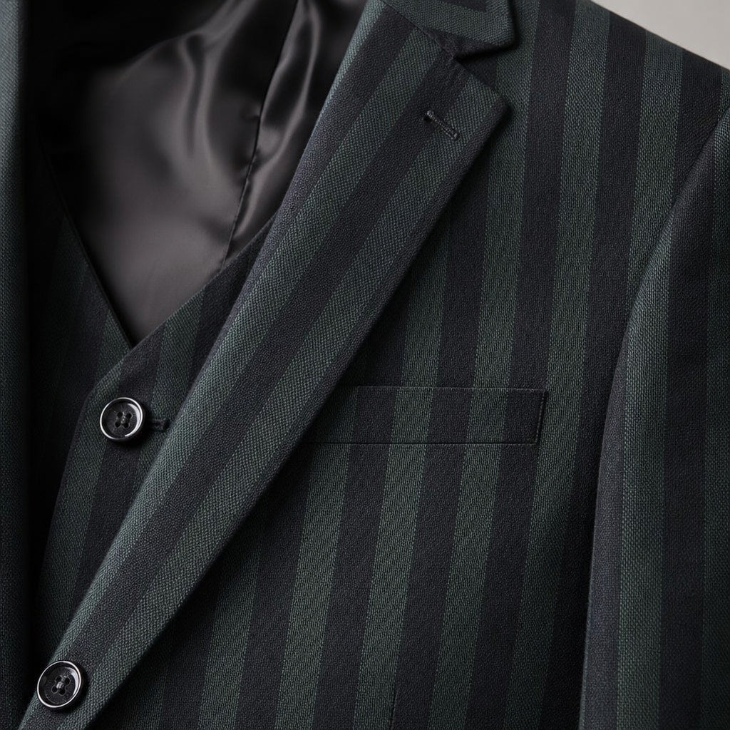 Three Piece Suit Green Green – Fabric and Detail Close-Up