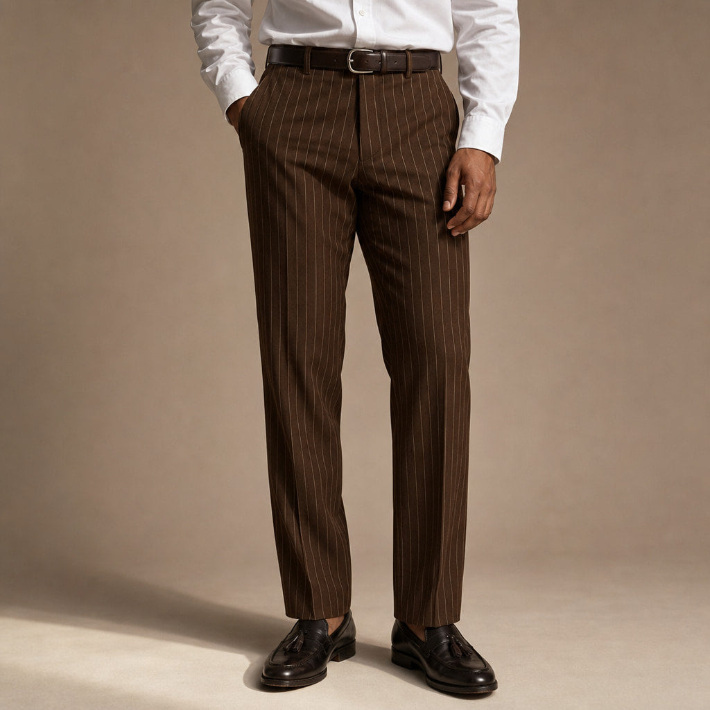 Dress Pants Textured Stripe Regular Fit in Brown – Tarlano Premium Menswear