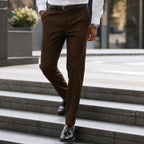Dress Pants Textured Stripe Regular Fit Brown – Styled Editorial Shot
