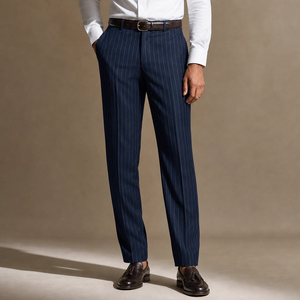 Dress Pants Textured Stripe Regular Fit Navy – Product Photo