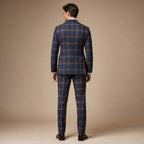 Three Piece Suit Brown Plaid Navy Navy – Side Angle View