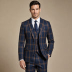 Three Piece Suit Brown Plaid Navy Navy – Full Look