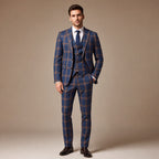 Three Piece Suit Brown Plaid Navy in Navy – Tarlano Premium Menswear