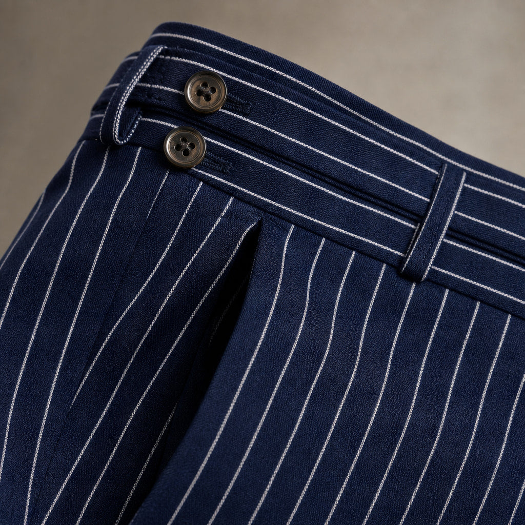 Dress Pants Striped Slim Fit Navy – Fabric and Detail Close-Up
