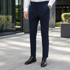 Dress Pants Striped Slim Fit Navy – Styled Editorial Shot
