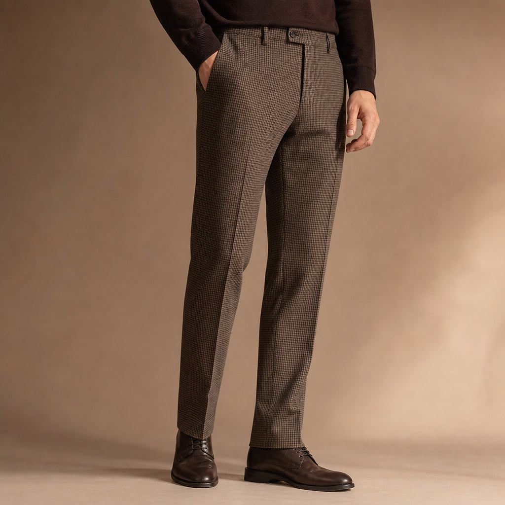 Plaid Trouser Slim Fit Brown – Side Angle View