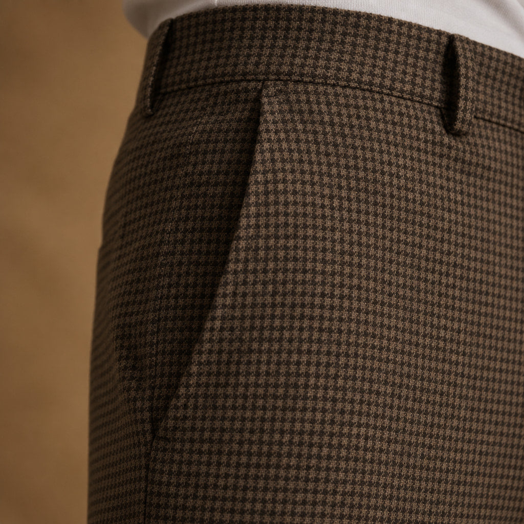Plaid Trouser Slim Fit Brown – Fabric and Detail Close-Up