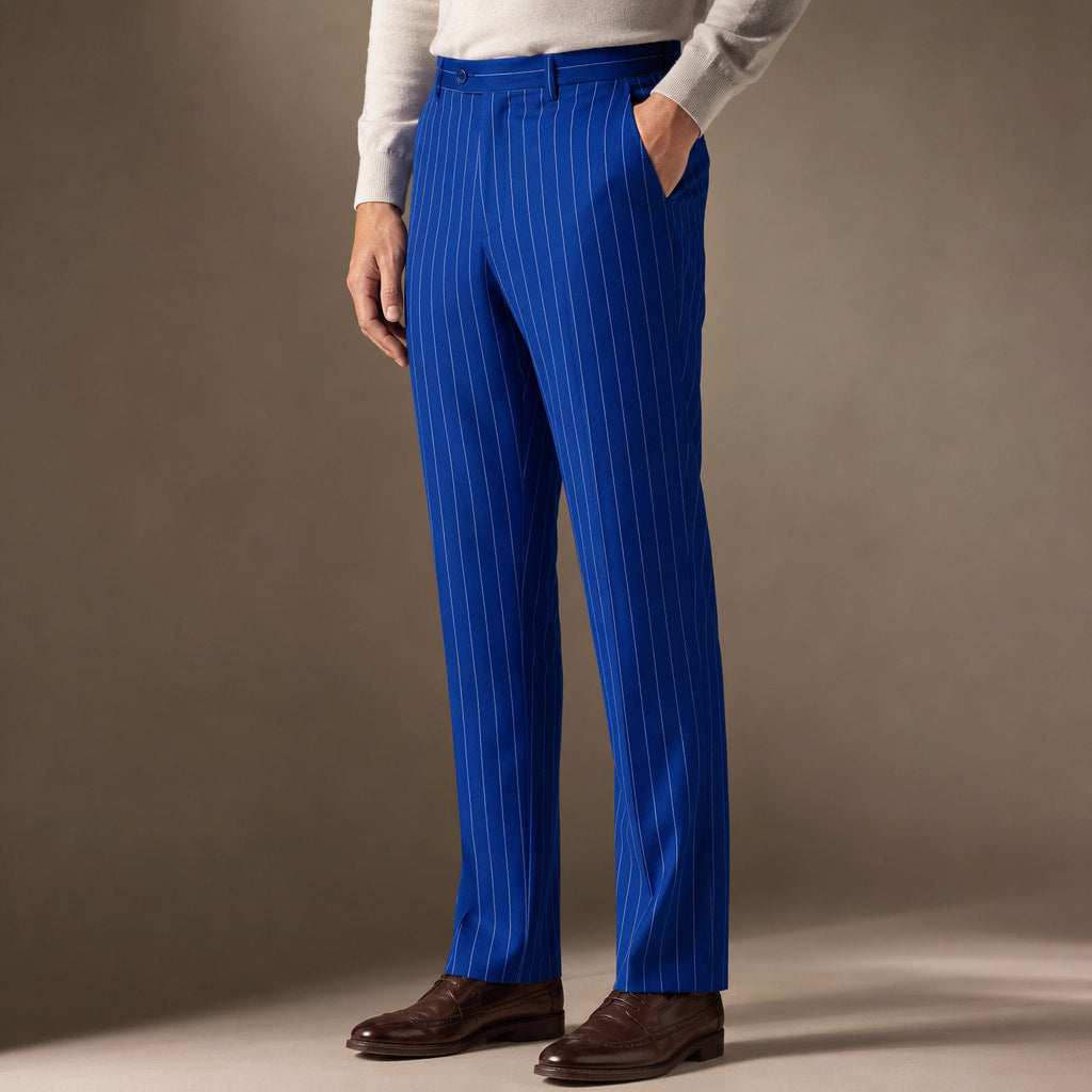 Dress Pants Striped Regular Fit Royal Blue – Side Angle View