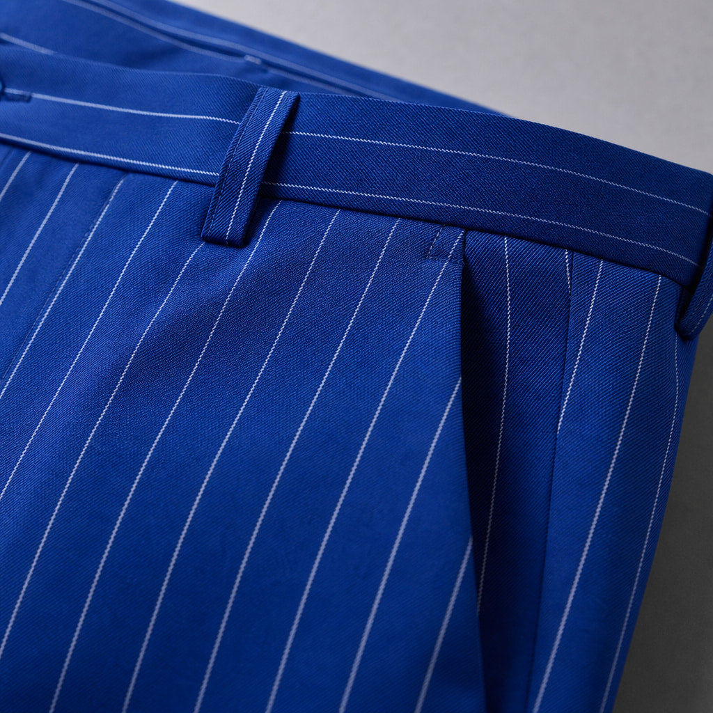 Dress Pants Striped Regular Fit Royal Blue – Fabric and Detail Close-Up