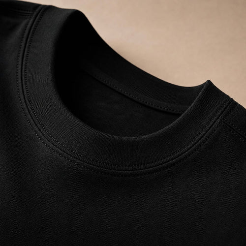 Cotton Crew Neck Tee Short Sleeve Everyday Fit Black – Fabric and Detail Close-Up
