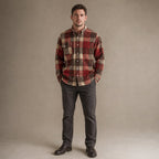 Cotton Flannel Shirt Brushed Texture Button-Down Red – Full Look