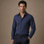 Cotton Striped Shirt Shop Navy – Side Angle View
