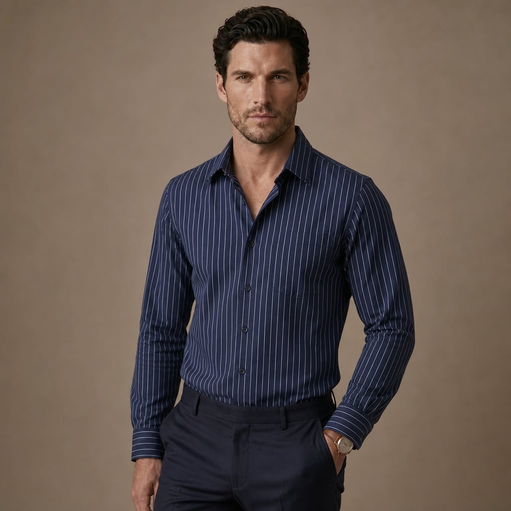 Cotton Striped Shirt Shop Navy – Side Angle View