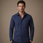 Cotton Striped Shirt Shop in Navy – Tarlano Premium Menswear