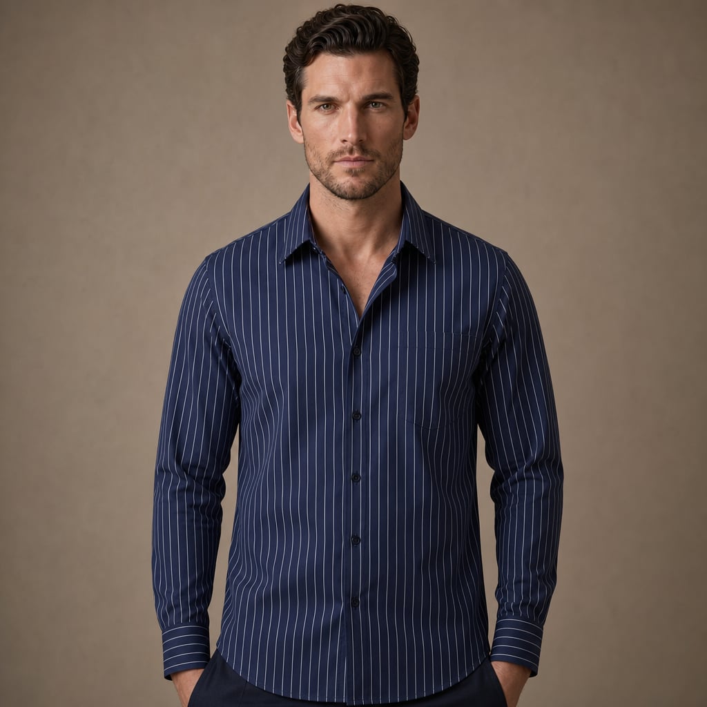 Cotton Striped Shirt Shop in Navy – Tarlano Premium Menswear