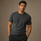Crew Neck Merino Wool Blend Tee Tailored Fit Gray – Product Photo