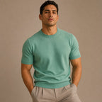 Crew Neck Merino Wool Blend Tee Tailored Fit Green – Product Photo