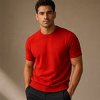 Crew Neck Merino Wool Blend Tee Tailored Fit Red – Product Photo