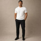Crew Neck Merino Wool Blend Tee Tailored Fit White – Full Look