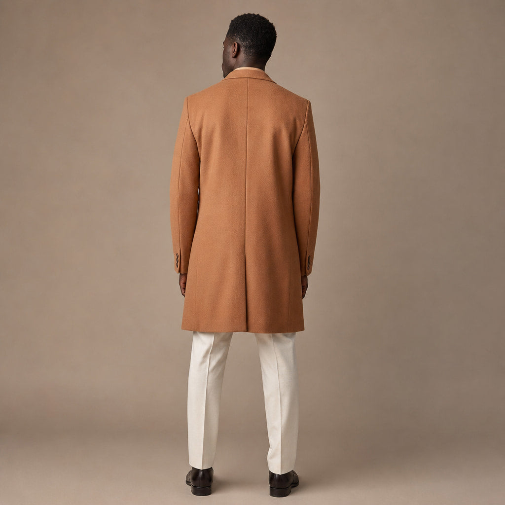 Dapper Camel-Brown Single-Breasted Overcoat For Men Brown – Full Look