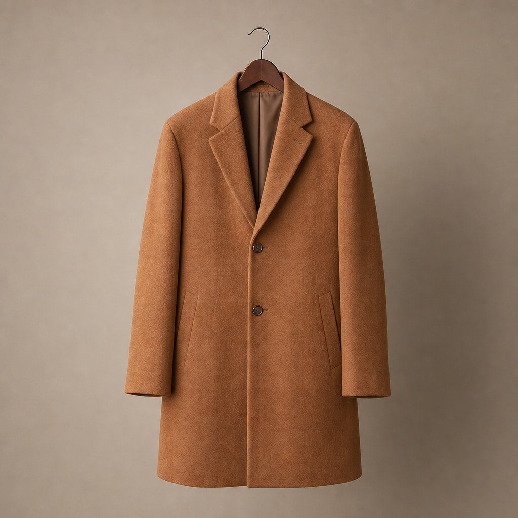 Dapper Camel-Brown Single-Breasted Overcoat For Men Brown – Product Photo