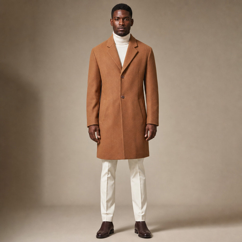 Dapper Camel-Brown Single-Breasted Overcoat For Men in Brown – Tarlano Premium Menswear
